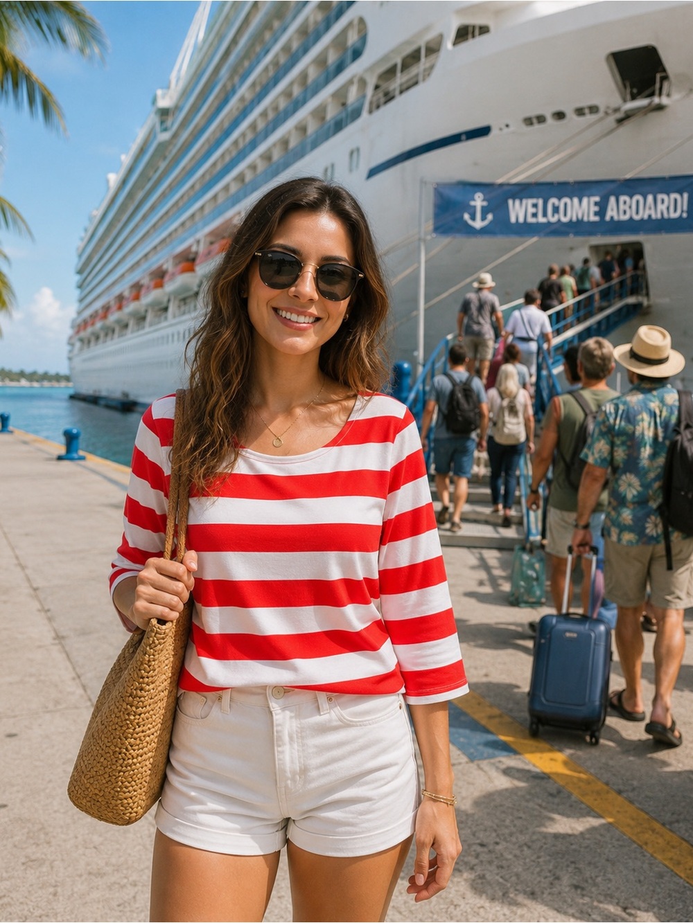 Allegra K Red and White Striped Long Sleeve Top